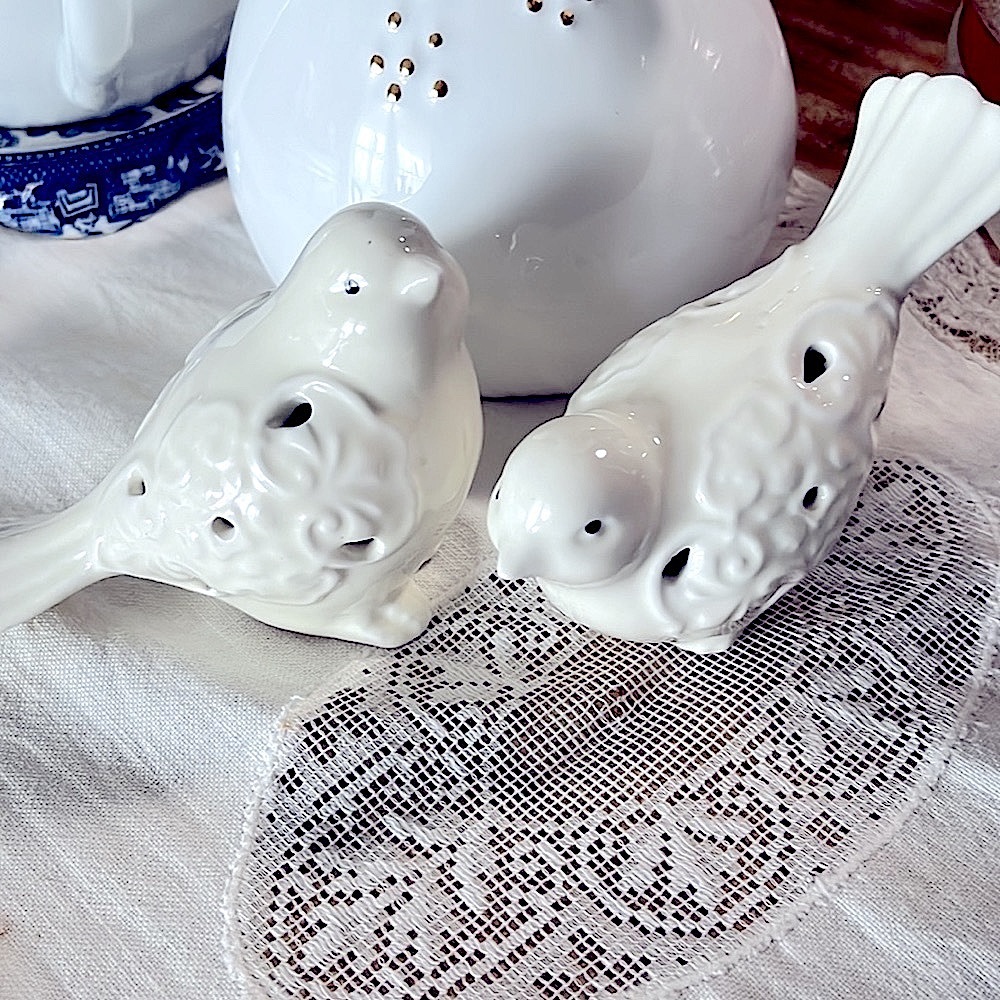 Pair Cream Ceramic Porcelain Sophie Birds Home Decor